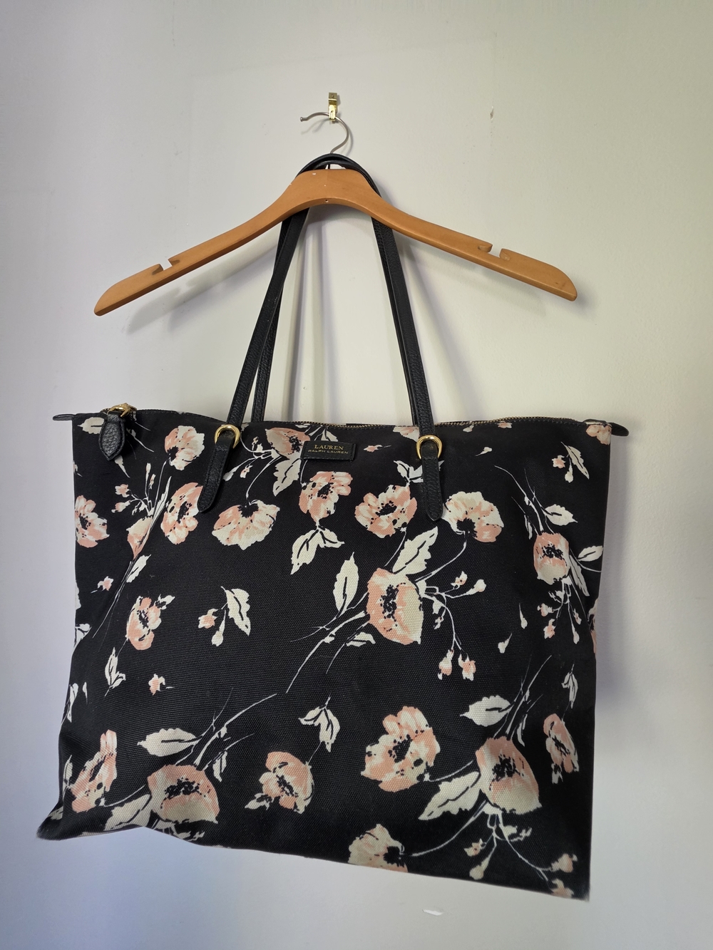 LAUREN Ralph Lauren Black Floral Canvas Shoulder Bag - Pink Floral - Picture 3 of 5